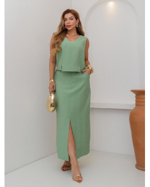 Conjunto Maxi Saia e Blusa Cropped Alfaitari | Moda Evangelica